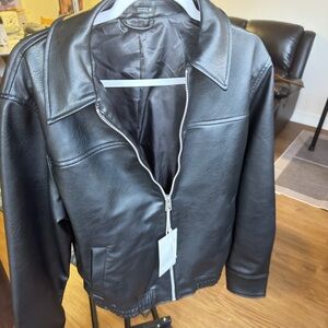 Zara NWT Black Faux Leather Bomber Jacket Size S